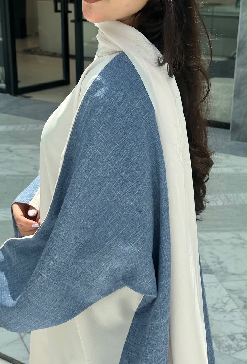 Blue And Offwhite Abaya