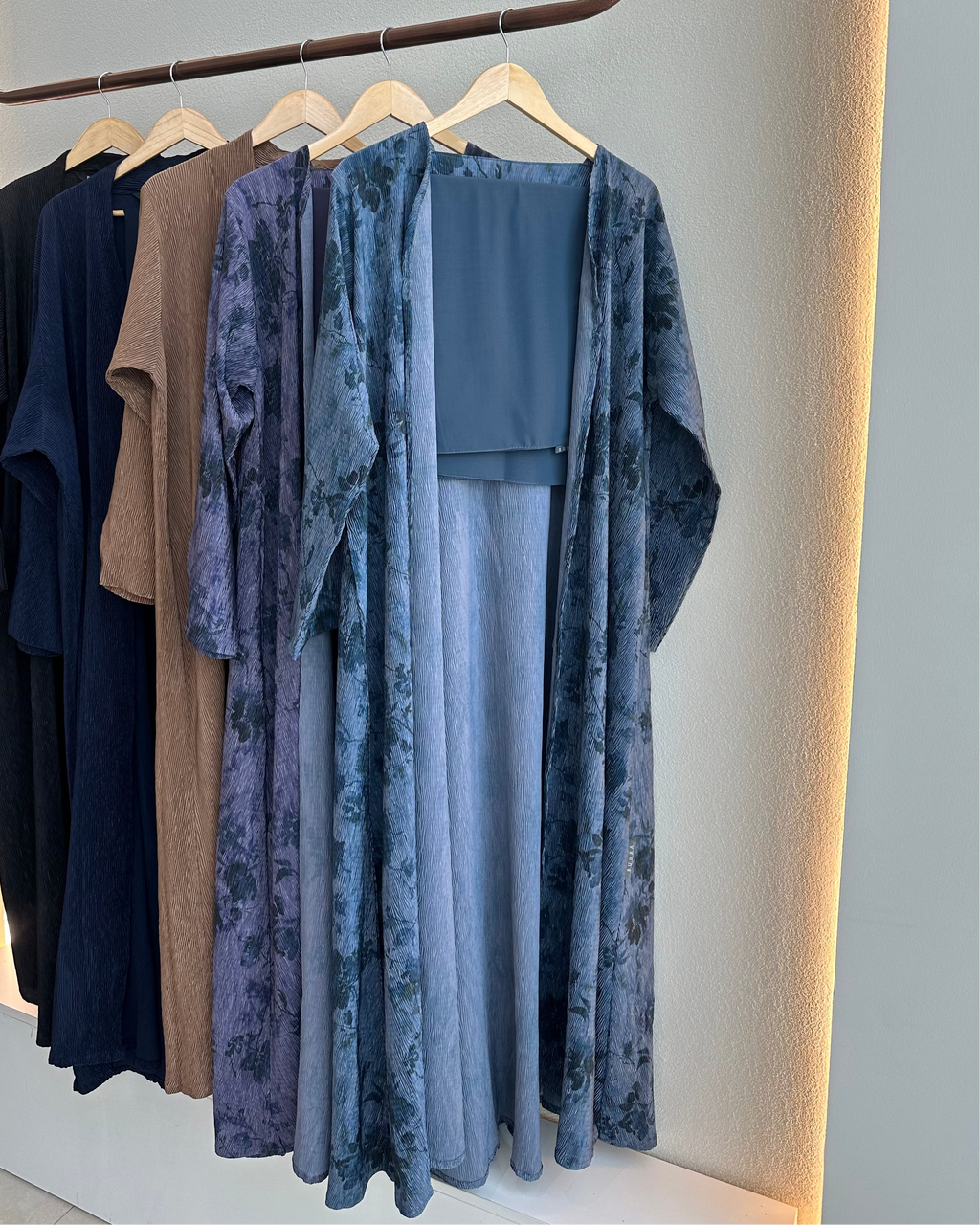 Blue Floral Pleated Abaya
