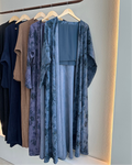 Blue Floral Pleated Abaya