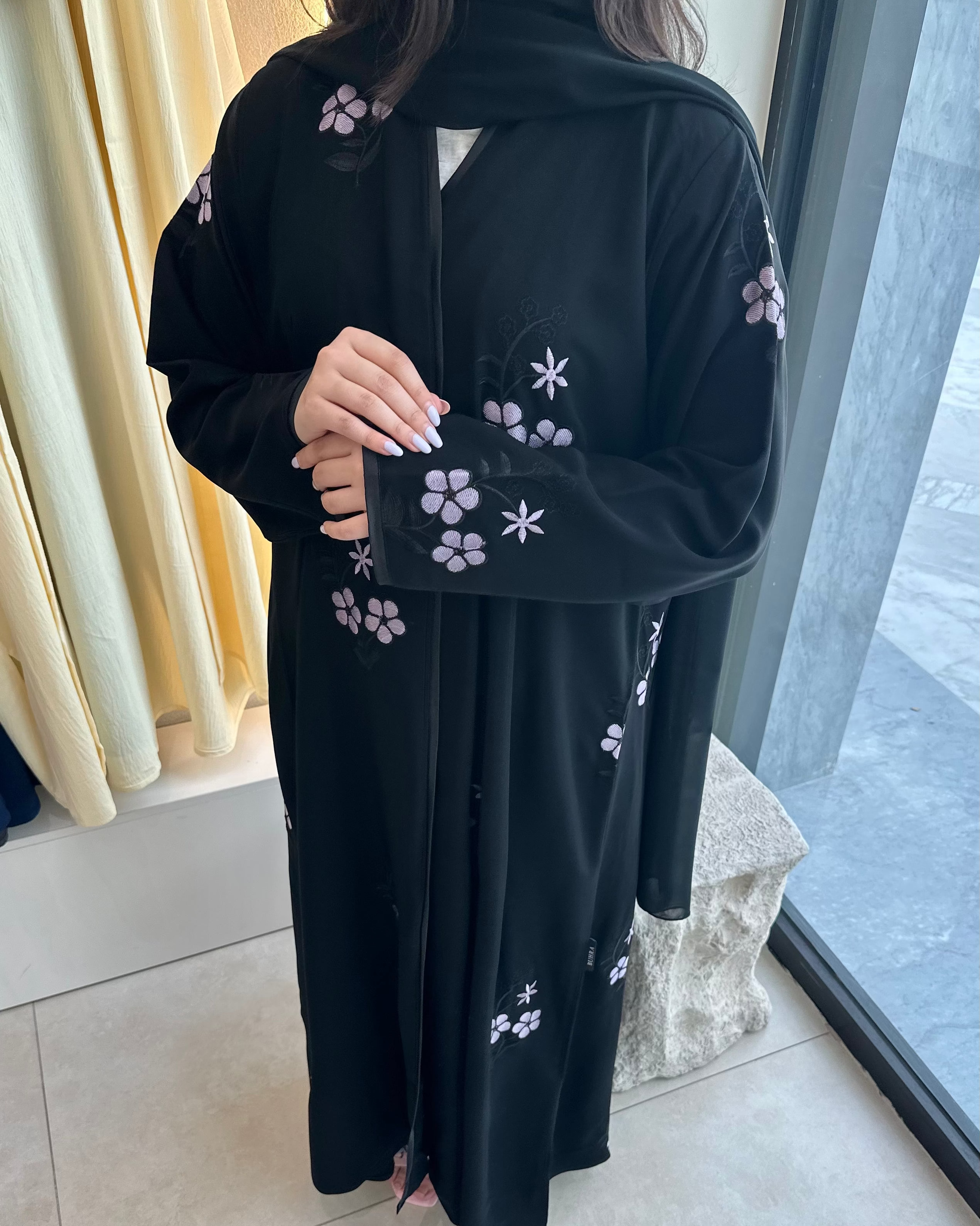 Black Floral Abaya