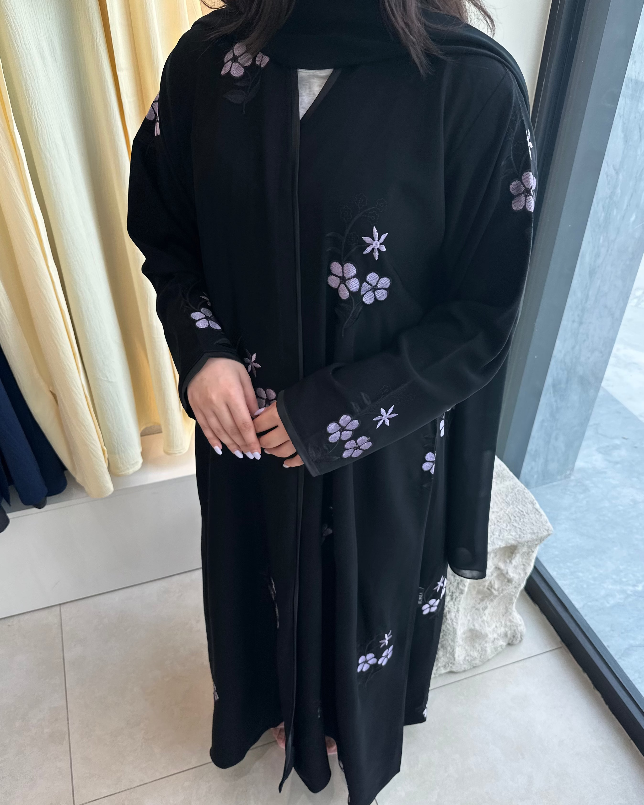 Black Floral Abaya
