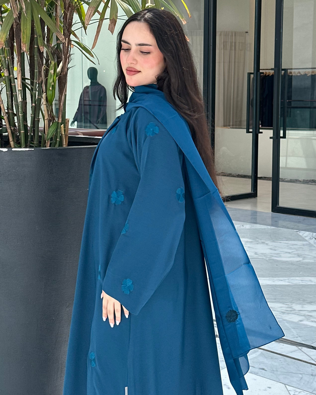 Dark Turquoise  Floral Abaya