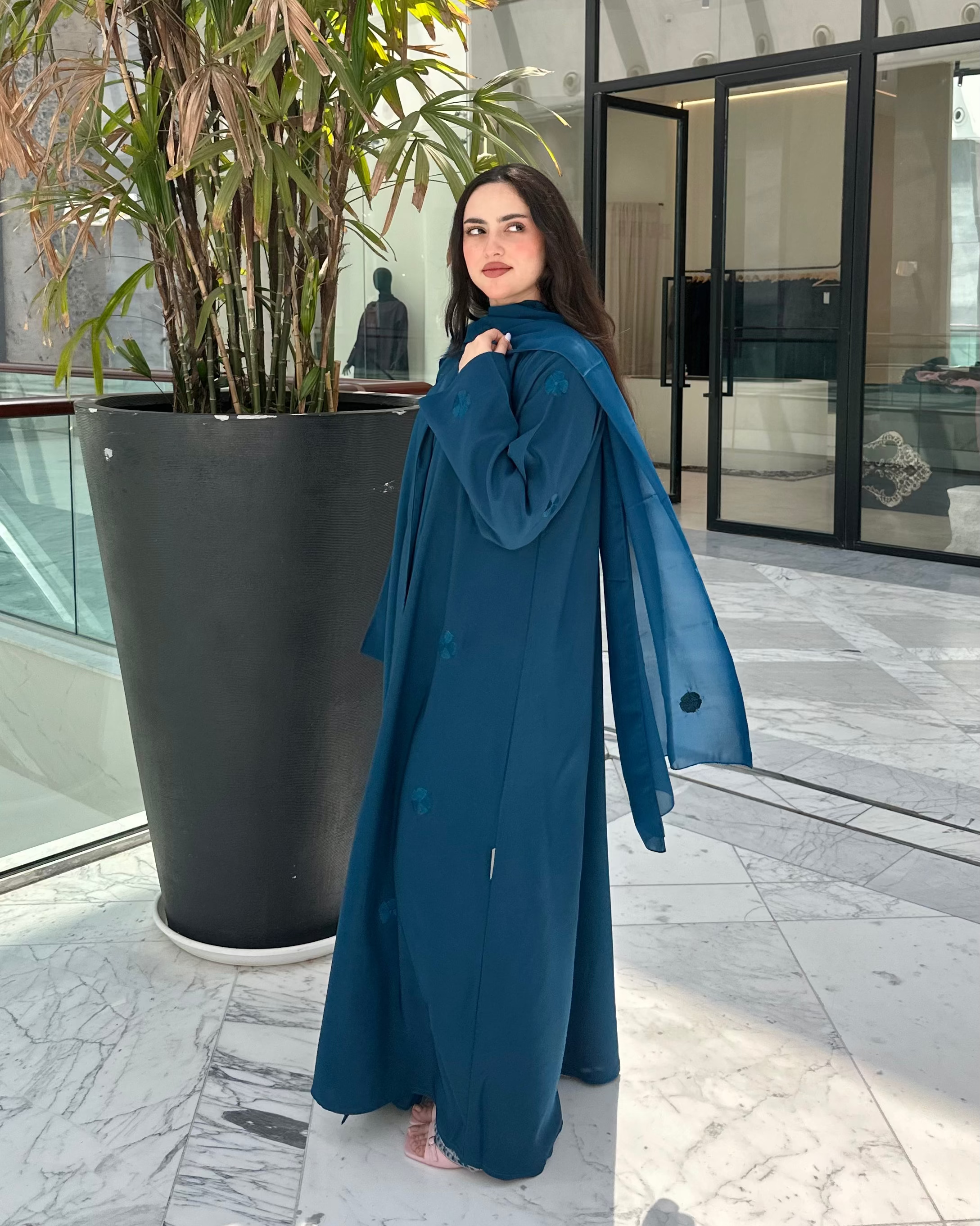 Dark Turquoise  Floral Abaya