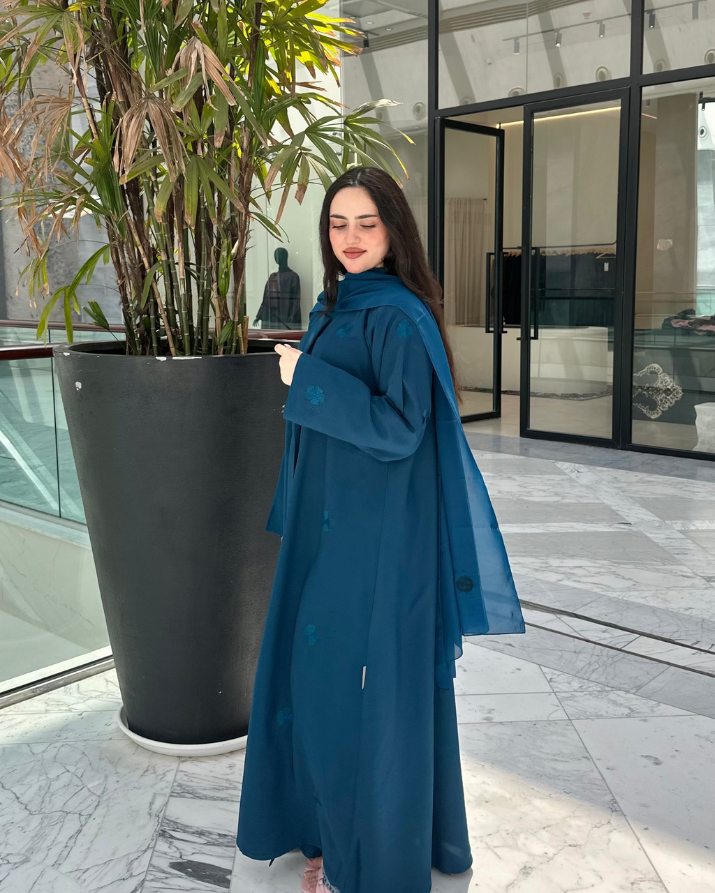 Dark Turquoise  Floral Abaya