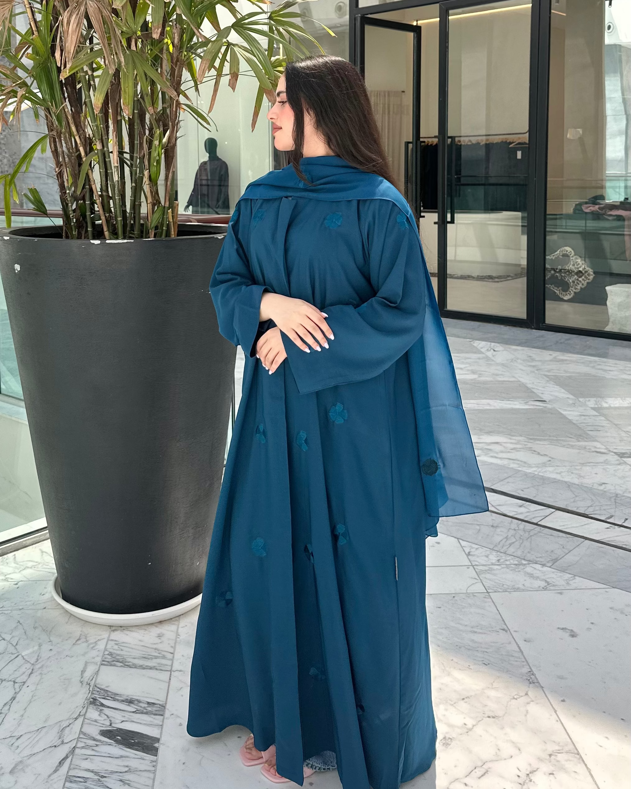 Dark Turquoise  Floral Abaya