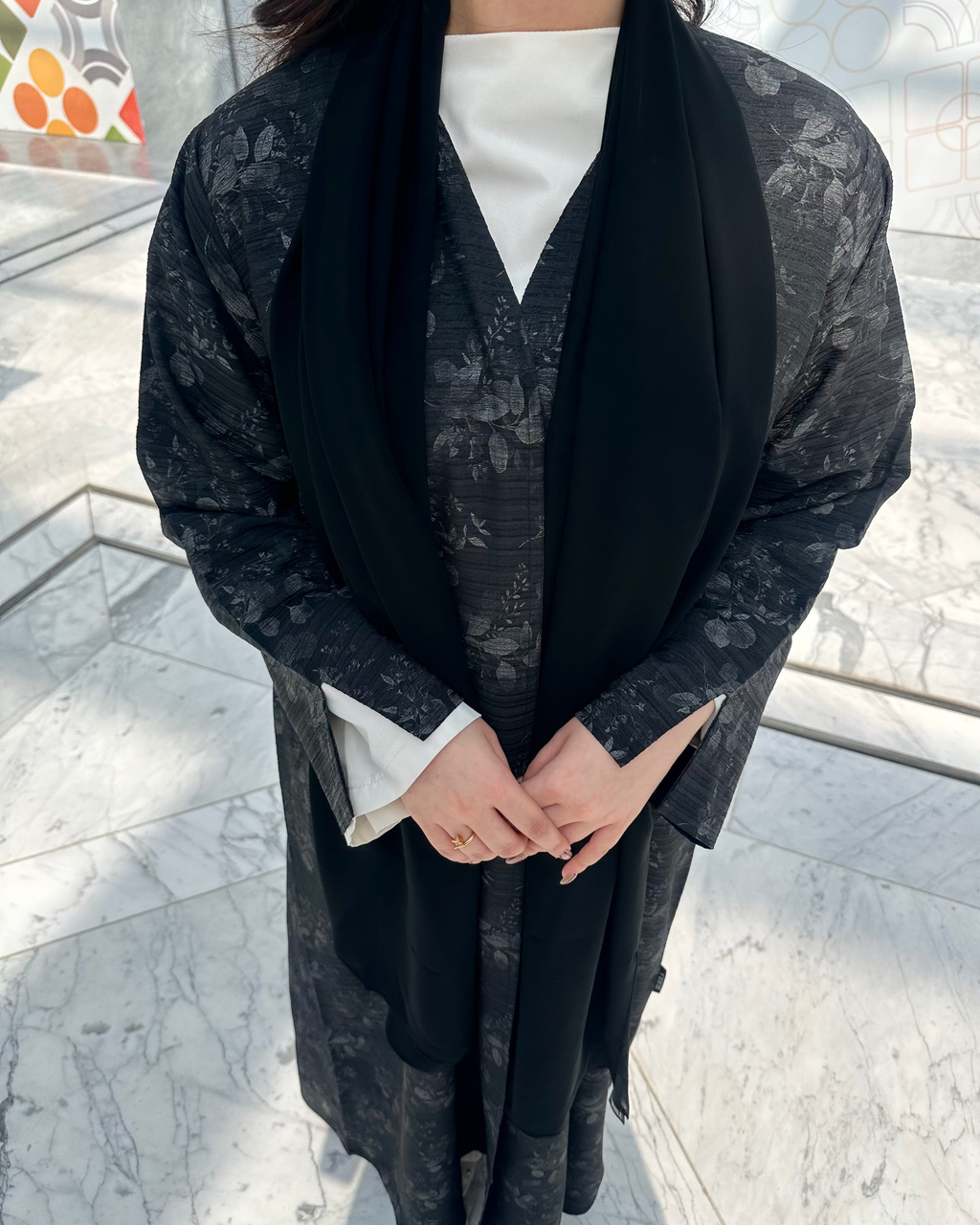 Pleated floral Abaya