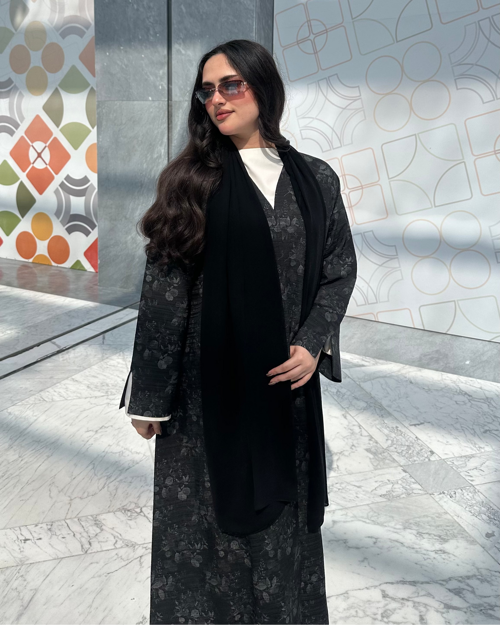 Pleated floral Abaya