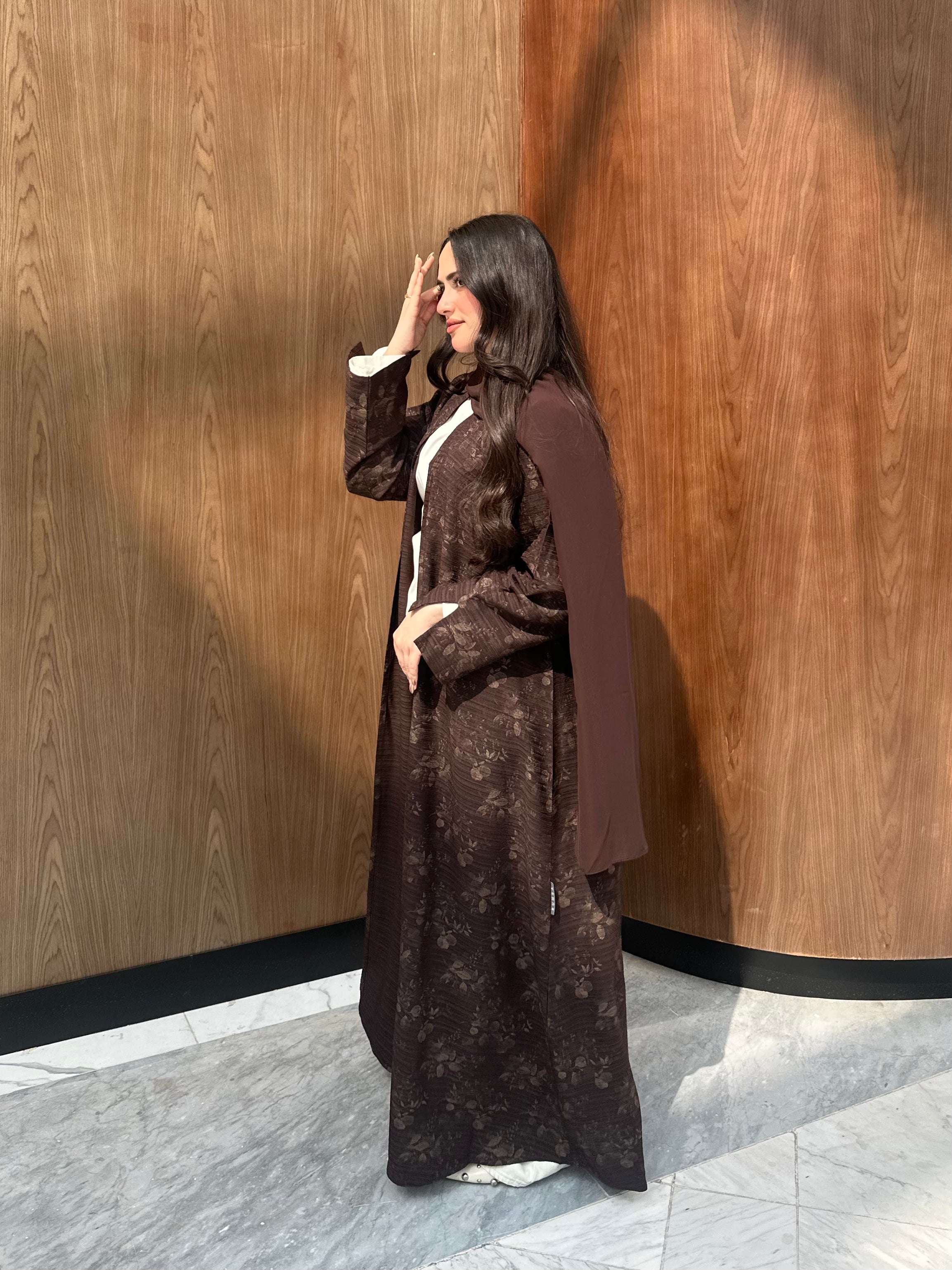 Pleated floral Abaya