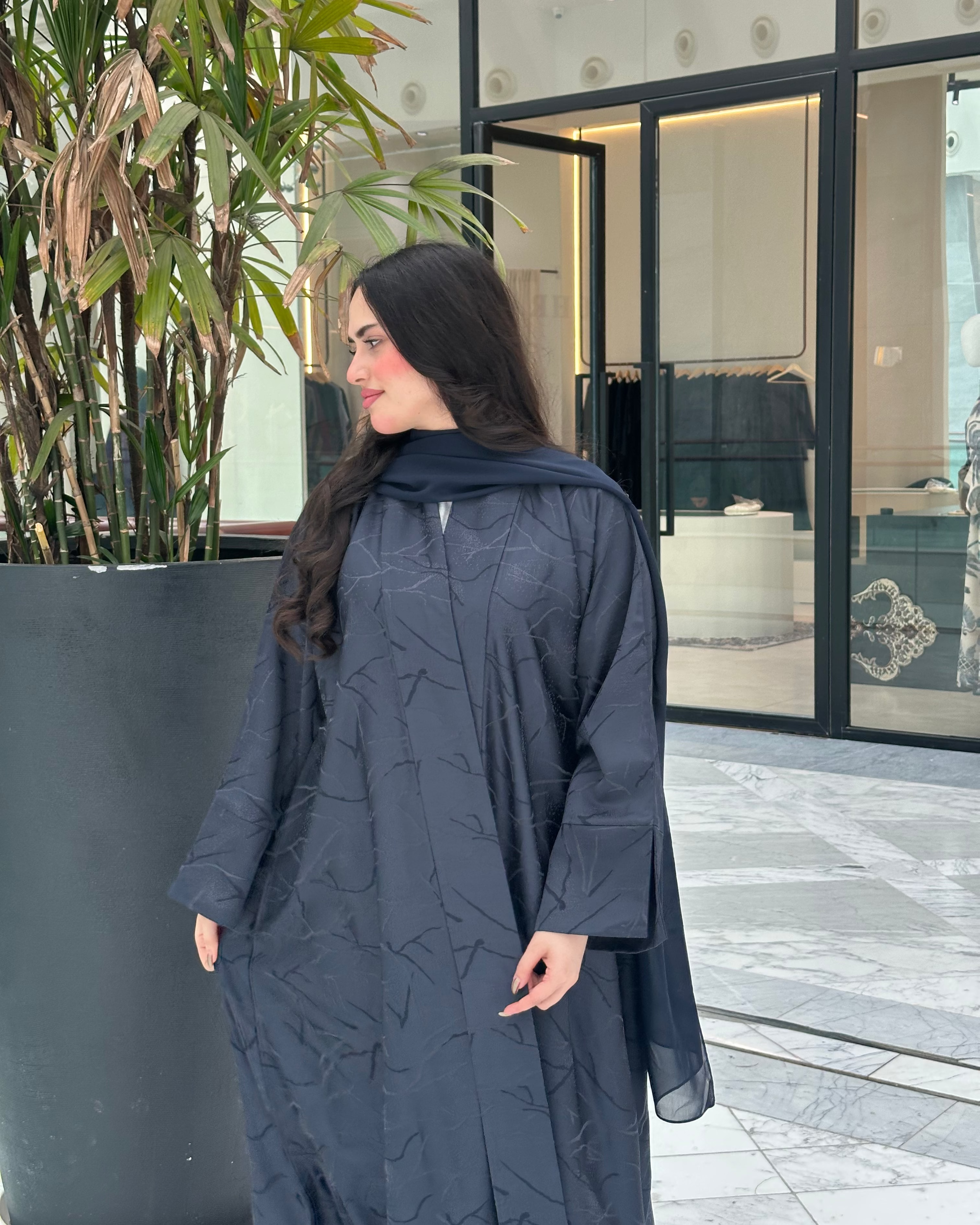 Navy Jacquard Abaya