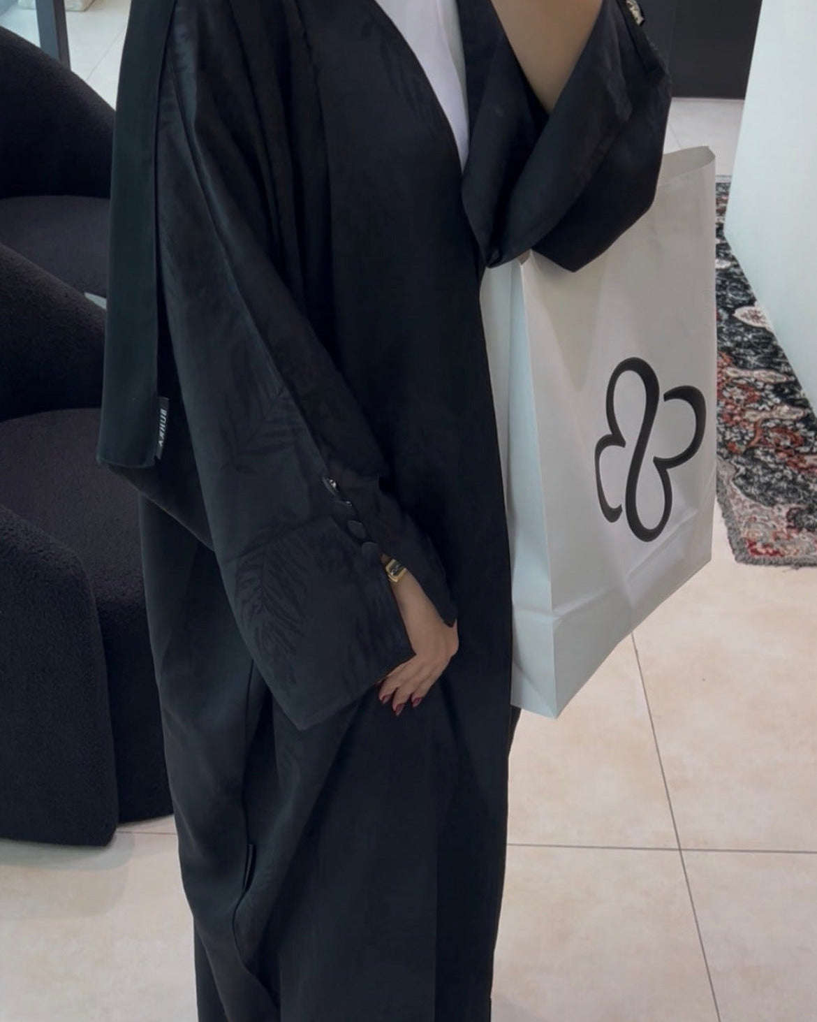 Half Bahrini Soft Black Abaya