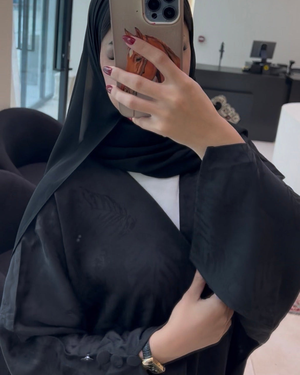 Half Bahrini Soft Black Abaya