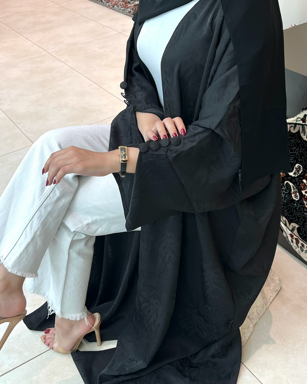 Half Bahrini Soft Black Abaya