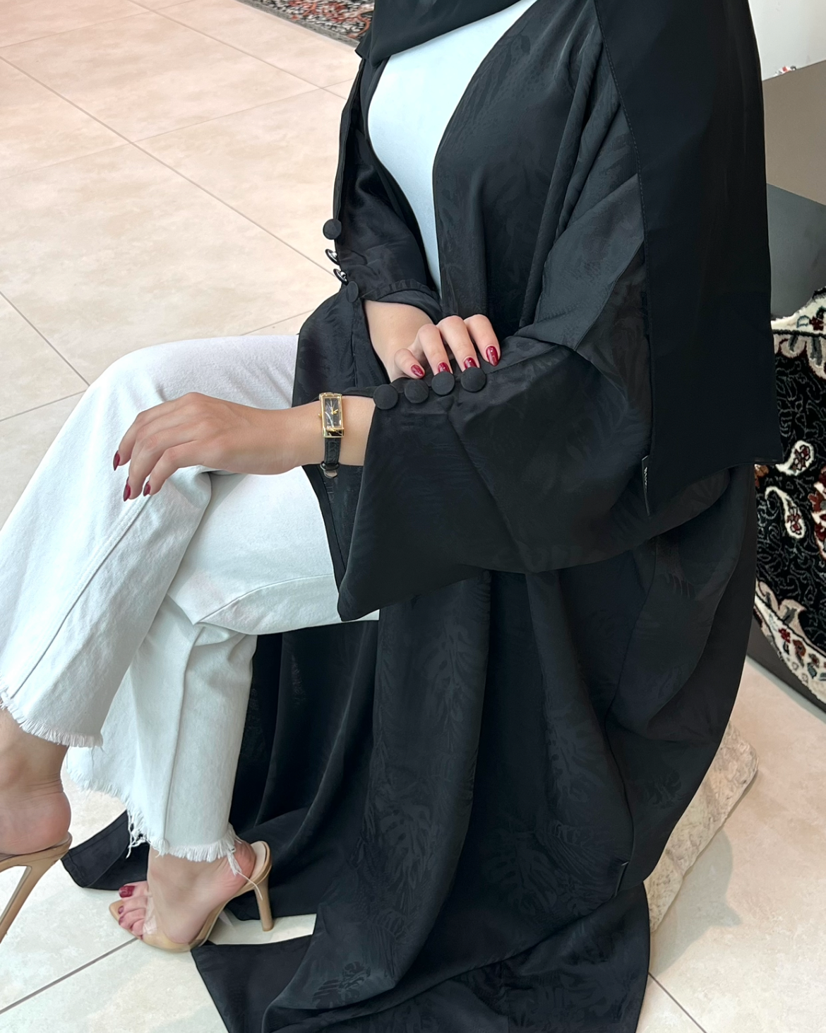 Half Bahrini Soft Black Abaya