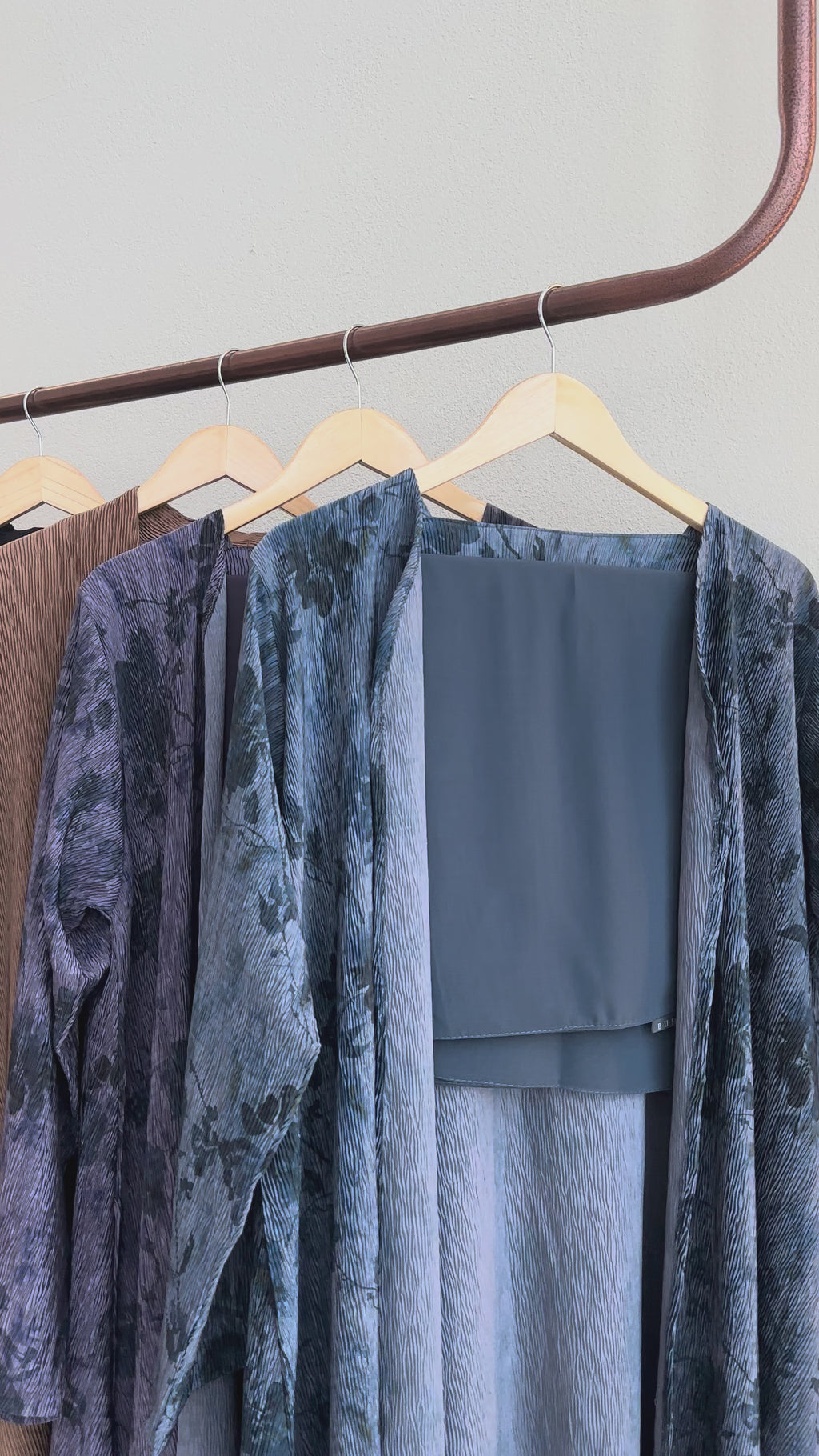 Blue Floral Pleated Abaya
